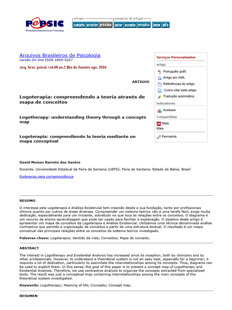 Logoterapia: compreendendo a teoria através de mapa de conceitos