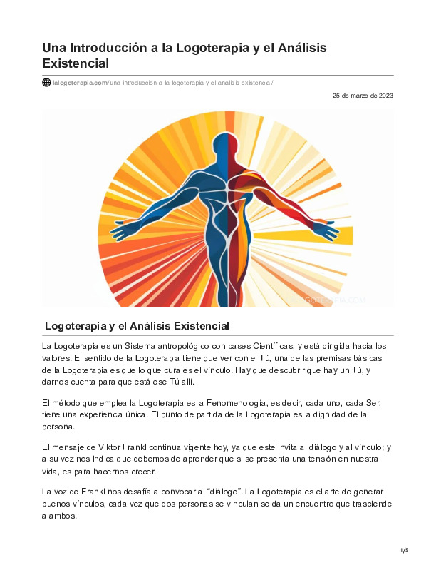 Una Introducción a la Logoterapia y el Análisis Existencial